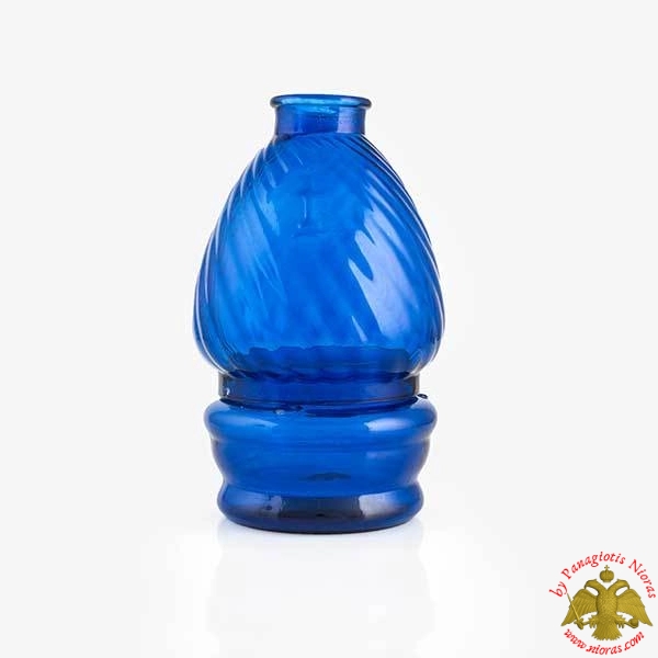 Traditional Standing Glass Oil Candle with Cross Blue